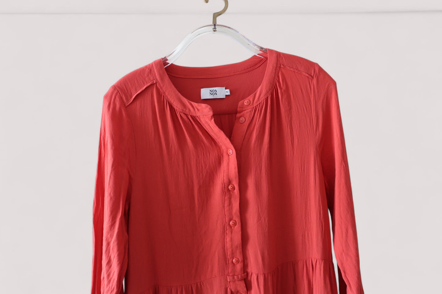 Noa Noa Damen Kleid Hemdblusenkleid 100% Viskose Koralleton 42