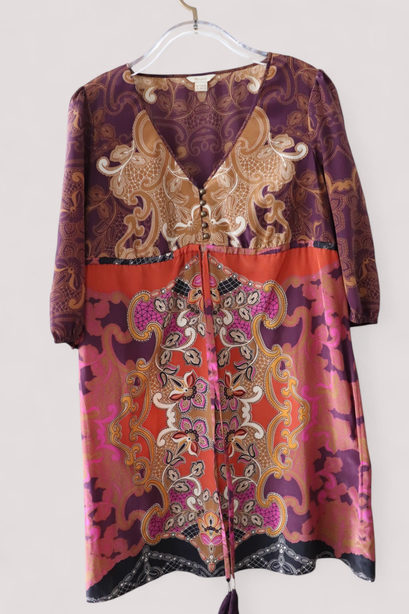 Monsoon Damen Kleid 44 Hippie Muster satinglänzend neuwertig