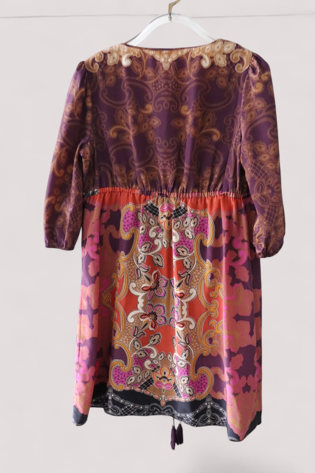 Monsoon Damen Kleid 44 Hippie Muster satinglänzend neuwertig